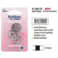 Hemline Bobbins, 8 Hole Bernina Full Rotary Front Loading, Pack of 3 Metal Bobbins (120.12)