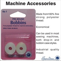 Pre-Wound Bobbins, 100% Polyester Thread 145m/158yds, 75/D2, Pack 2