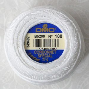 DMC Cordonnet Special Size 100 B5200 SNOW WHITE 6 Cord Crochet Cotton, 20g Ball