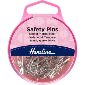 Hemline Safety Pins, Hardened & Tempered, 34mm 30 Pieces, Re-Usable Box