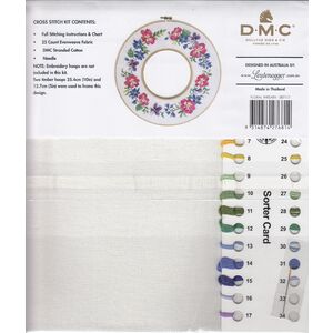 DMC, FLORAL WREATH Counted Cross Stitch Kit 587117, 25cm Round