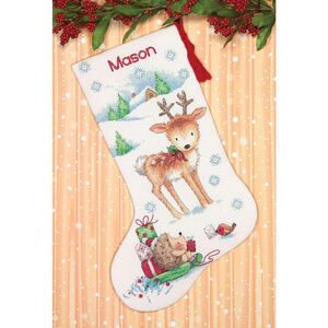 REINDEER & HEDGEHOG Christmas Stocking Counted Cross Stitch Kit, 40.6cm Long, 70-08978