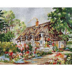 THATCHED COTTAGE Tapestry Design Printed On Canvas #11864