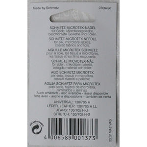 Schmetz Machine Needles, MICROTEX Size 60/8, Pack 5 Needles, 130/705H-J System