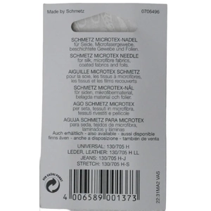 Schmetz Machine Needles, MICROTEX Size 60/8, Pack 5 Needles, 130/705H-J System