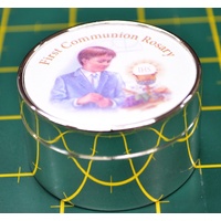 First Communion Box Silver Plated Round - Boy