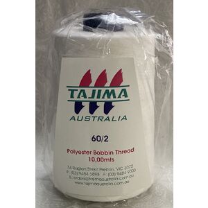 Tajima Bobbin Thread, Bobbinfil 60, White, 10,000m Cone, 100% Polyester