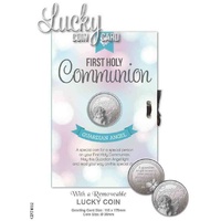 First Holy Communion, Guardian Angel, Card & Lucky Coin, Card is 115 x 170mm