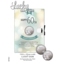 Happy 60th Birthday, Card & Lucky Coin, 115 x 170mm, Luck Coin 35mm, A Beautiful Gift