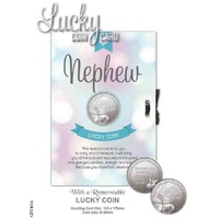 Nephew, Card & Lucky Coin, 115 x 170mm, Luck Coin 35mm, A Beautiful Gift, Includes Envelope