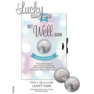 Get Well Soon, Card & Lucky Coin, 115 x 170mm, Luck Coin 35mm, A Beautiful Gift