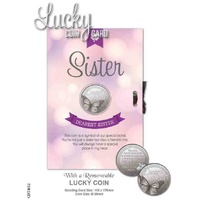Dearest Sister, Card & Lucky Coin, 115 x 170mm, Luck Coin 35mm, A Beautiful Gift