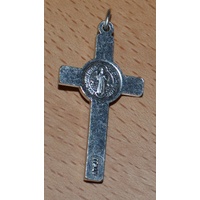 St Benedict Crucifix, 40mm Silver Tone Metal, With 52cm Fine Silver Plated Chain