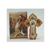 Reconciliation Cross & Booklet, Gold Foil Wood Cross 115mm, Beautiful Item