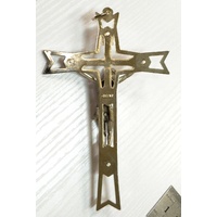 Wall Crucifix, Silver Tone Metal, 130 x 80mm, A Quality Item Made In Italy