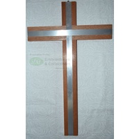 Wall Cross, Wood Cross With Silver Tone Metal Inlay, 400mm x 245mm, Made in Italy