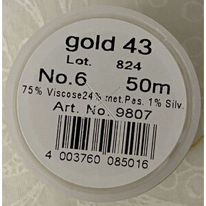 Madeira Metallic No.6, 50m Hand Embroidery Thread, Colour Gold 43 (9807.G43)