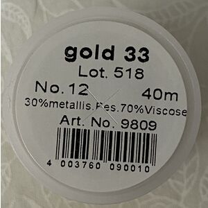 Madeira Metallic 12, #33 GOLD, Hand Embroidery Thread, 40m, 3ply Divisible