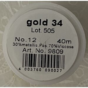 Madeira Metallic 12, Hand Embroidery Thread, 40m, 3ply Divisible, Colour GOLD 34