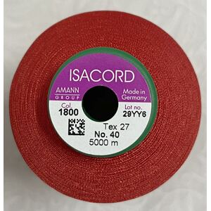ISACORD 40 #1800 WILDFIRE RED, 5000m Universal Machine Embroidery Thread
