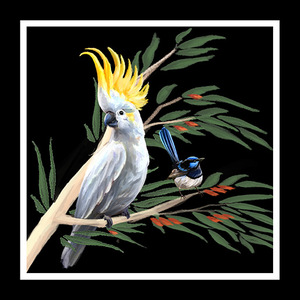 Australian Birds Of The Bush 6" Blocks BLACK, 1 set of 9 Blocks only