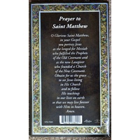 Pewter Saint Matthew Medal Pendant, 15 x 24mm Oval, Stainless Steel Chain & Biography