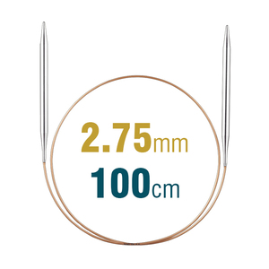 Addi Circular Knitting Needle 100cm x 2.75mm, Smooth White Brass Tips, Gold Cords