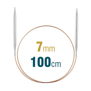 Addi Circular Knitting Needle 100cm x 7.00mm, Smooth White Brass Tips, Gold Cords