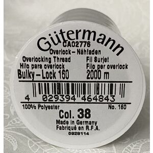 Gutermann Bulky-Lock No.160, 2000m Overlocking Thread Col 38 GREY Art. 730805