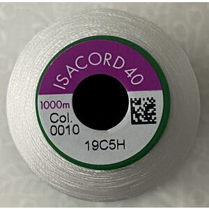 ISACORD 40 #0010 SILKY WHITE 1000m Machine Embroidery Sewing Thread