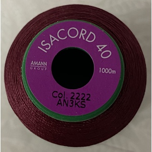 ISACORD 40 #2222 BURGUNDY 1000m Machine Embroidery Sewing Thread
