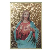 Sacred Heart Of Jesus, Gold Foiled Embossed Wood Plaque, Crafted In Italy, Beautiful Item
