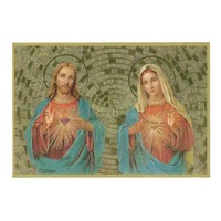 Sacred Hearts, Jesus and Mary, Gold Foiled Embossed Wood Plaque, Crafted In Italy, Beautiful Item