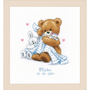 Vervaco BEAR WITH BLANKET Birth Record Counted Cross Stitch Kit PN-0011901