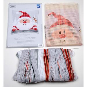 Vervaco SANTA IN PLAID HAT Cross Stitch Cushion Kit 40cm x 40cm PN-0148061
