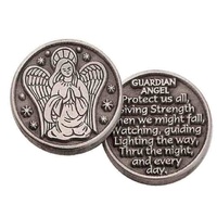 Guardian Angel Pocket Token With Message / Prayer, 31mm Diameter Metal