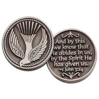 Holy Spirit Pocket Token With Message / Prayer, 31mm Diameter Metal