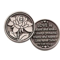 Love Is... Pocket Token With Message / Prayer 31mm Diameter Metal
