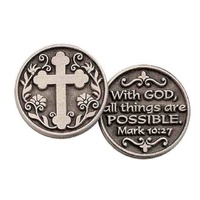 WITH GOD ALL... Pocket Token With Message / Prayer 31mm Diameter Metal