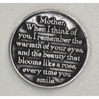 MUM, I LOVE YOU... Pocket Token With Message / Prayer 31mm Diameter Metal