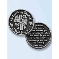 THE LORD IS MY SHEPHERD, Pocket Token With Message / Prayer 31mm Diameter Metal