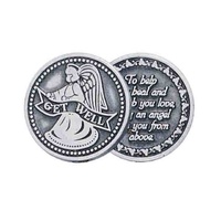 GET WELL... Pocket Token With Message / Prayer 31mm Diameter Metal