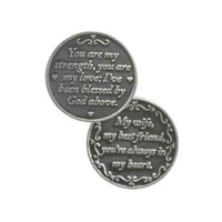 MY WIFE, MY BEST FRIEND, Pocket Token With Message / Prayer 31mm Diameter Metal