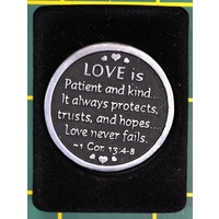 COMPANION COIN, LOVE IS, With Message, Prayer or Reading, 34mm Diameter, Metal
