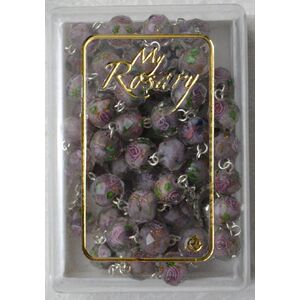 Rosary, 6mm Glass Facet Beads AMYTHEST, Boxed, Made In Italy