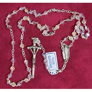 Rosary, (925) Sterling Silver Swarovski 6mm Crystals Gift Boxed, Made In Italy