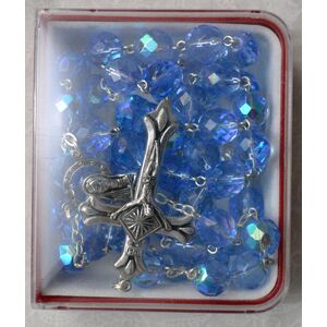 Rosary, 9mm Glass Beads BLUE, Boxed, Made In Italy