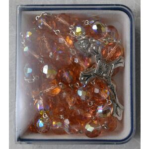 Rosary, 9mm Glass Beads SALMON PINK, Boxed, Made In Italy