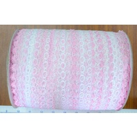 PINK WHITE 37mm Iridescent Feather Edge Eyelet Lace, Per metre
