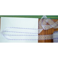 LILAC WHITE 37mm Iridescent Feather Edge Eyelet Lace, Per metre